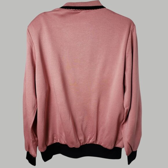 Cricket Lane  Vtg Sweater With Black Embroidery & Faux Buttons Pink/black Large - Picture 2 of 10